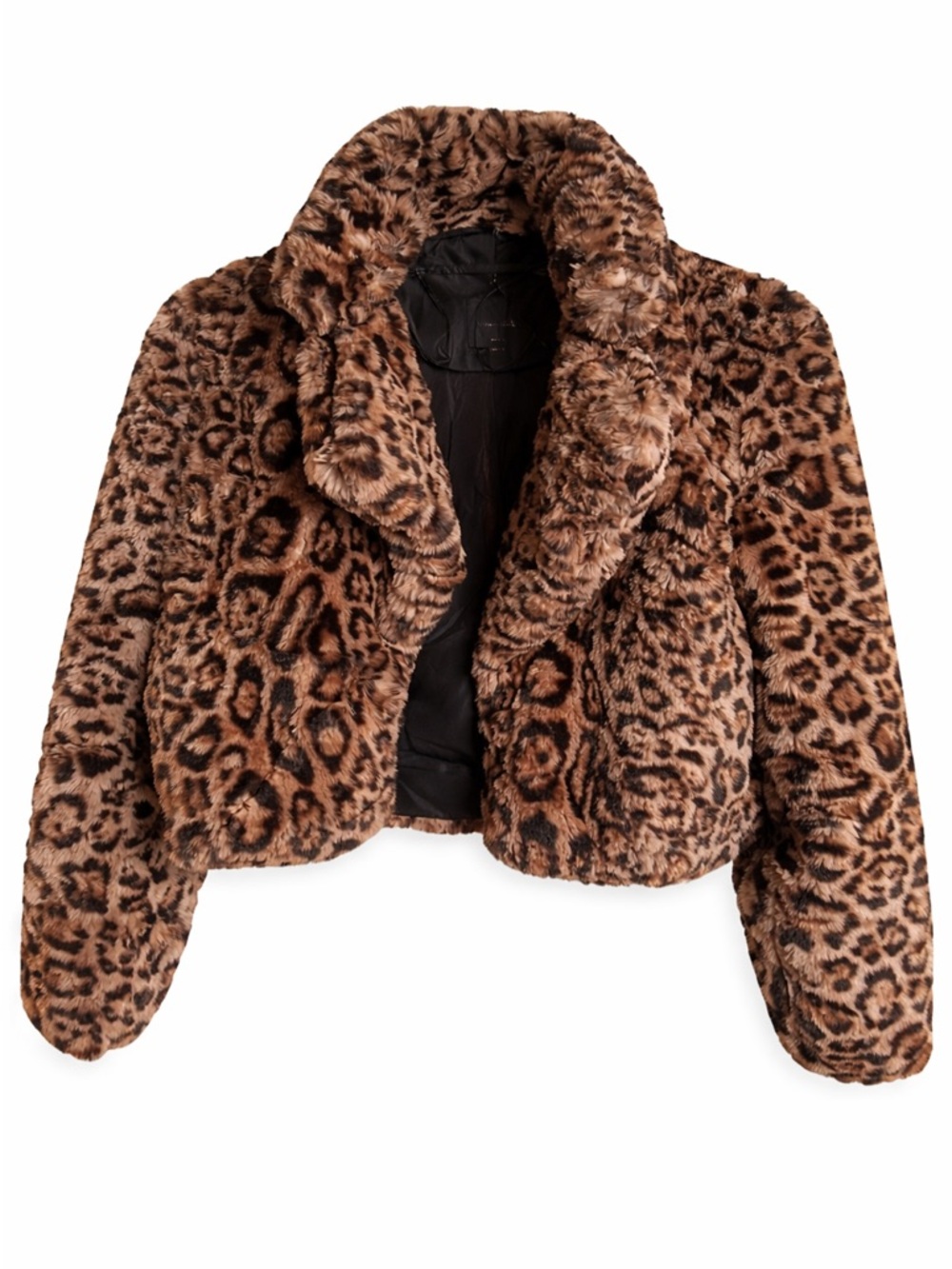 Leopard Print Faux Fur Cropped Jacket - Brown